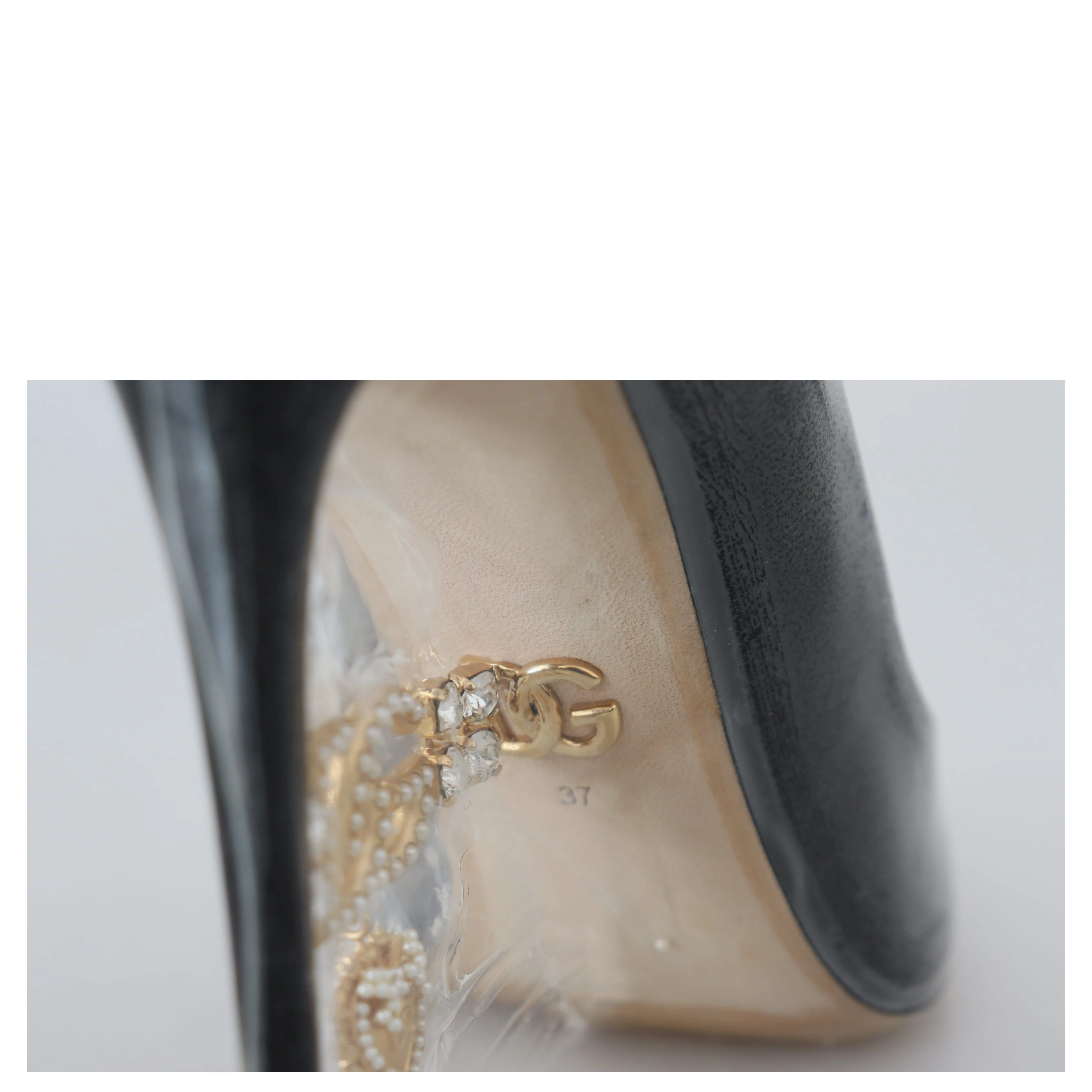 Black Leather Heels Pumps Plastic Wrapped Shoes