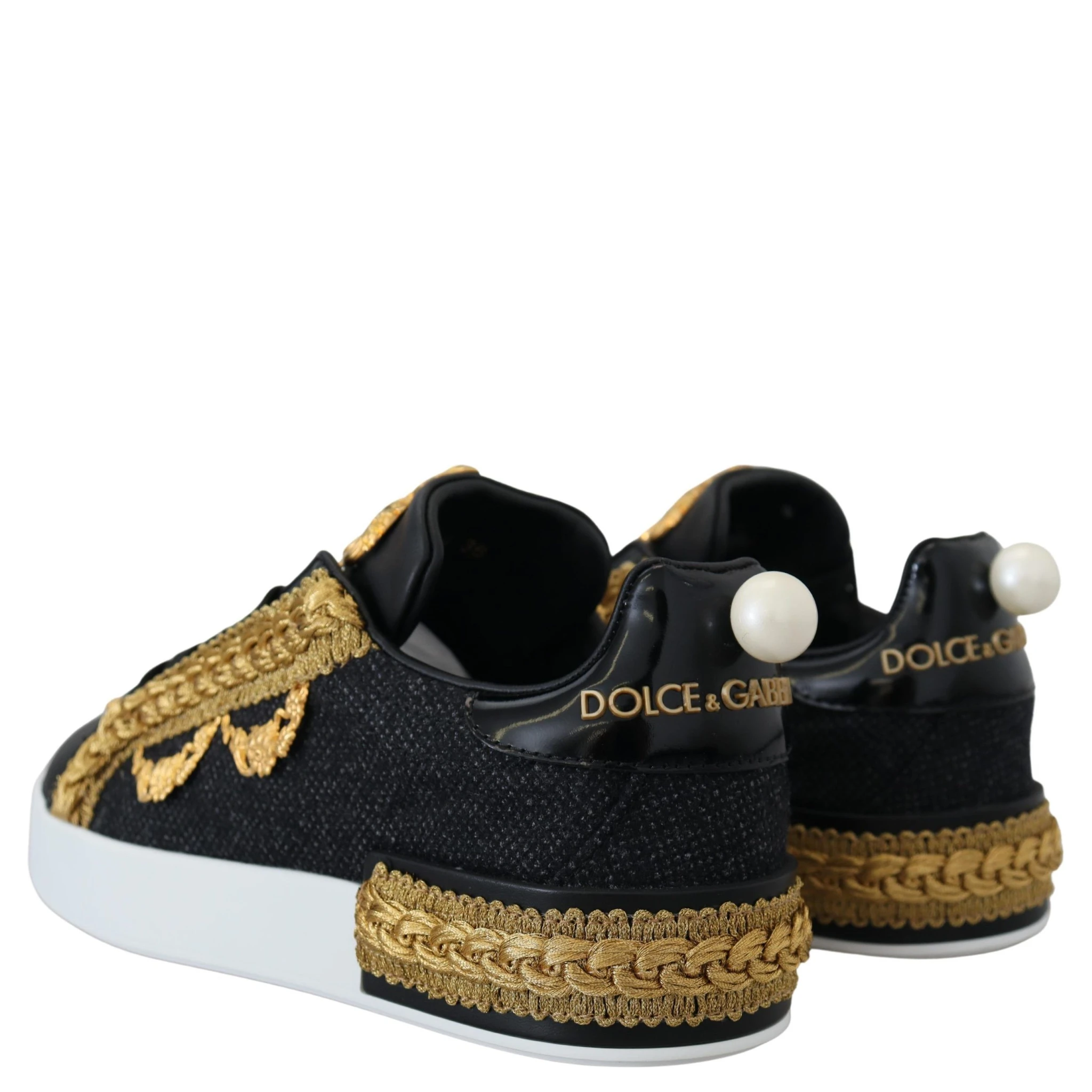 Black Gold Baroque Portofino Leather Sneakers Shoes