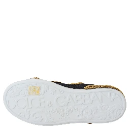 Black Gold Baroque Portofino Leather Sneakers Shoes