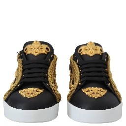 Black Gold Baroque Portofino Leather Sneakers Shoes