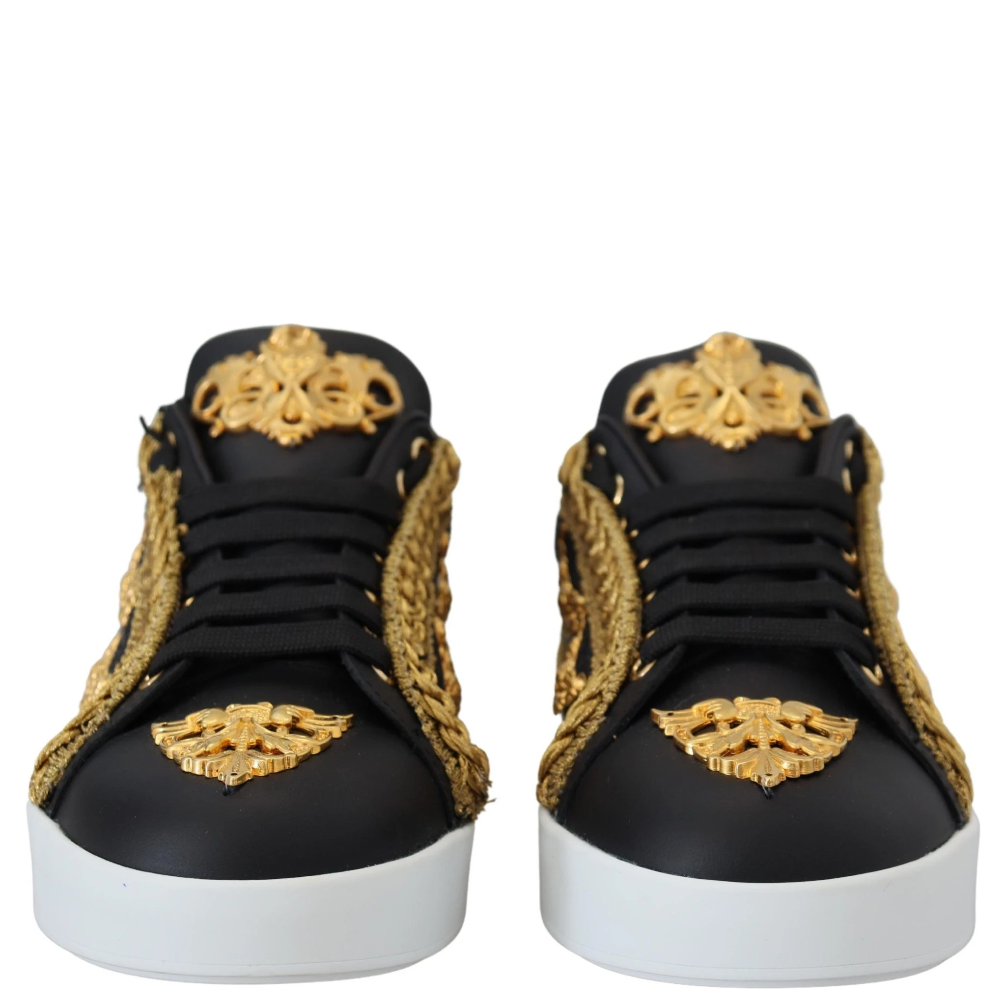 Black Gold Baroque Portofino Leather Sneakers Shoes