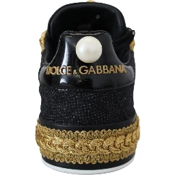 Black Gold Baroque Portofino Leather Sneakers Shoes