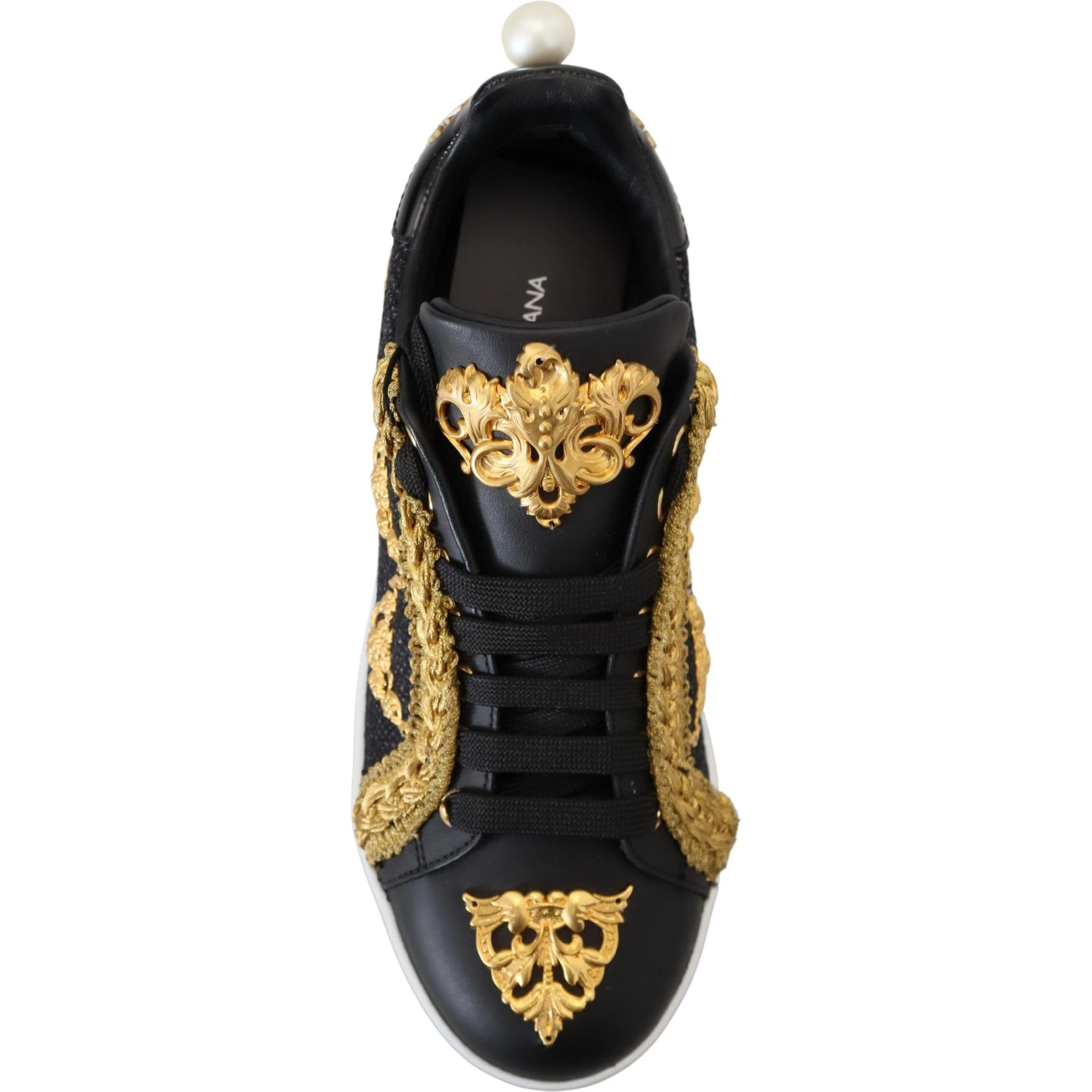 Black Gold Baroque Portofino Leather Sneakers Shoes