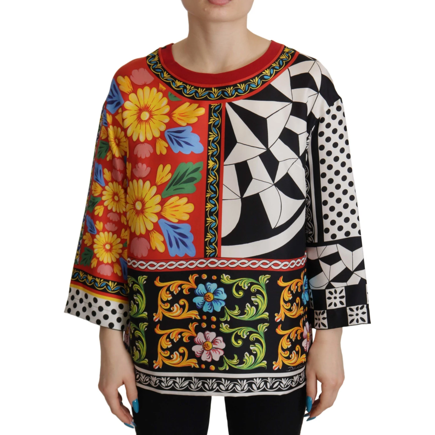 Multicolor Printed Baroque Loose Long Sleeve
