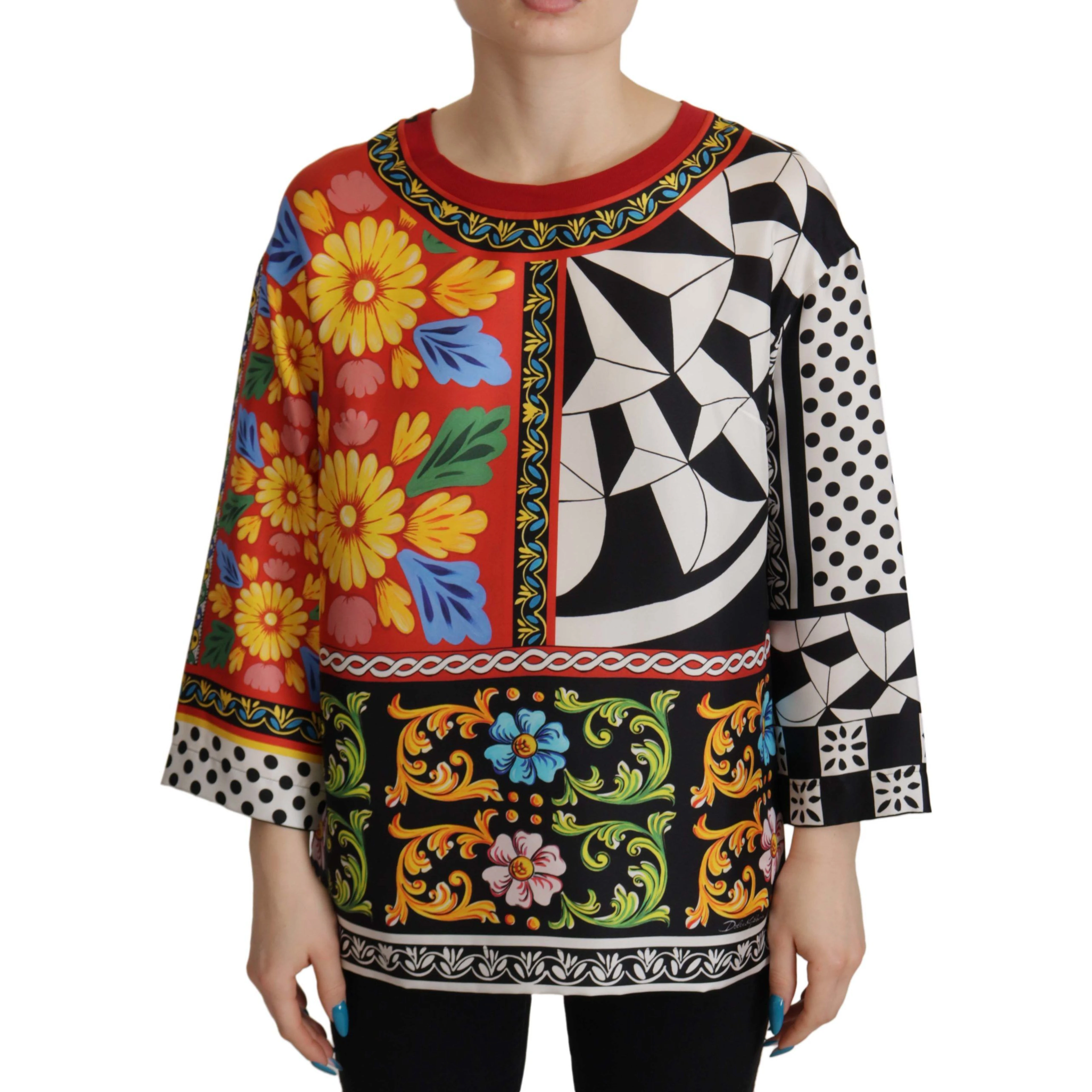 Multicolor Printed Baroque Loose Long Sleeve