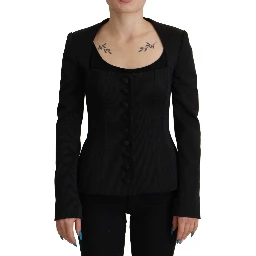 Black Slim Fit Long Sleeves Snap Jacket