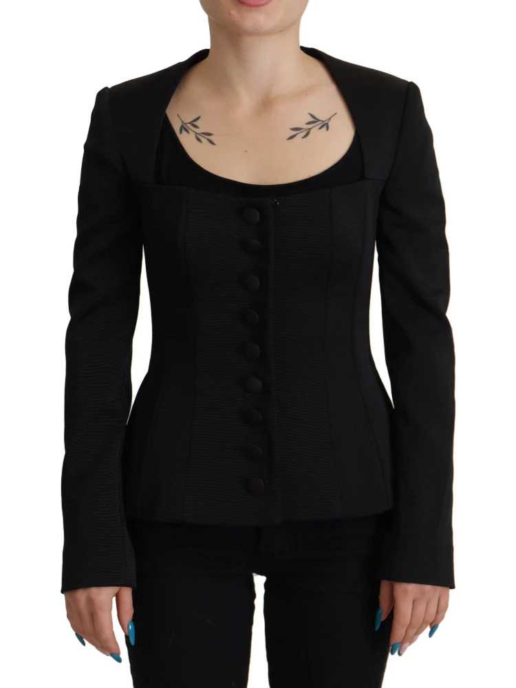 Black Slim Fit Long Sleeves Snap Jacket