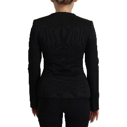 Black Slim Fit Long Sleeves Snap Jacket