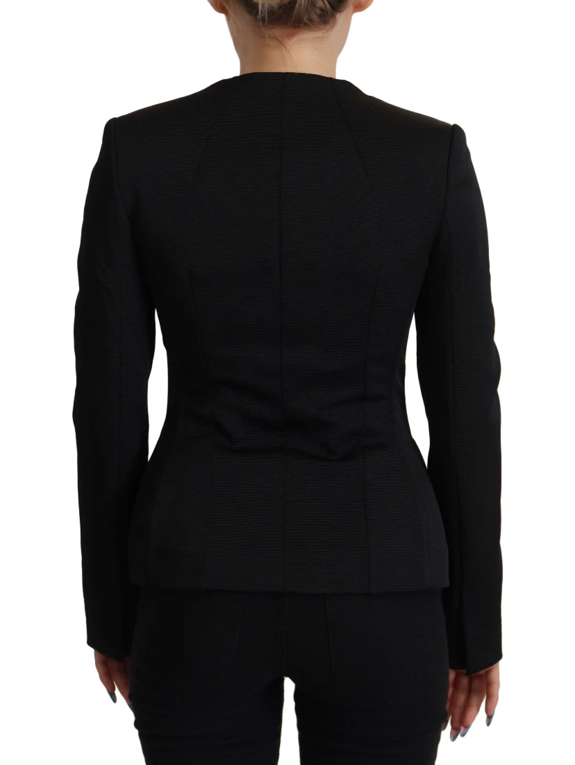 Black Slim Fit Long Sleeves Snap Jacket