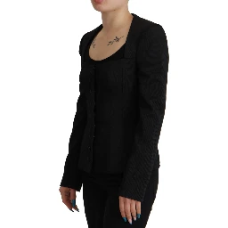 Black Slim Fit Long Sleeves Snap Jacket