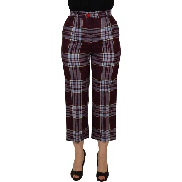 Gray Checked High Waist Cropped Trouser Pants