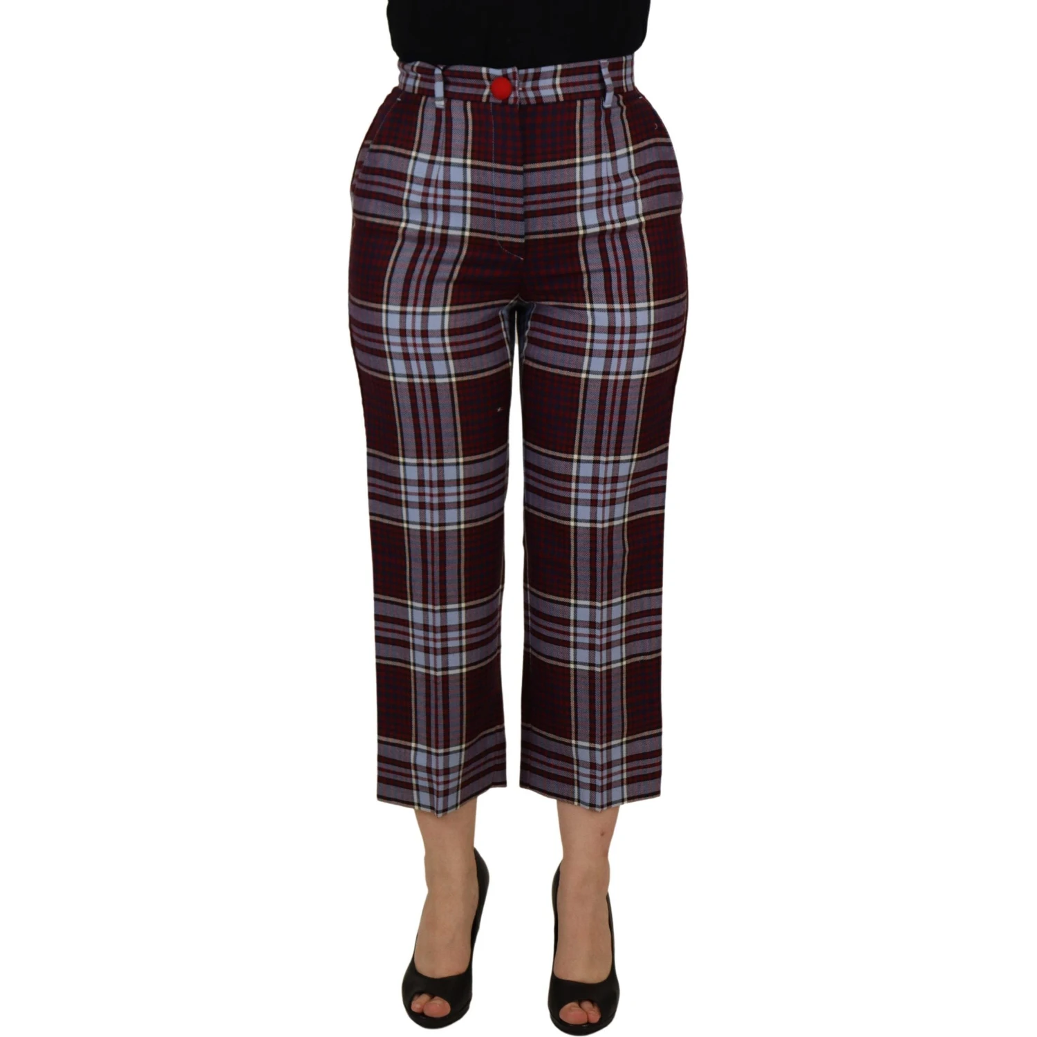Gray Checked High Waist Cropped Trouser Pants