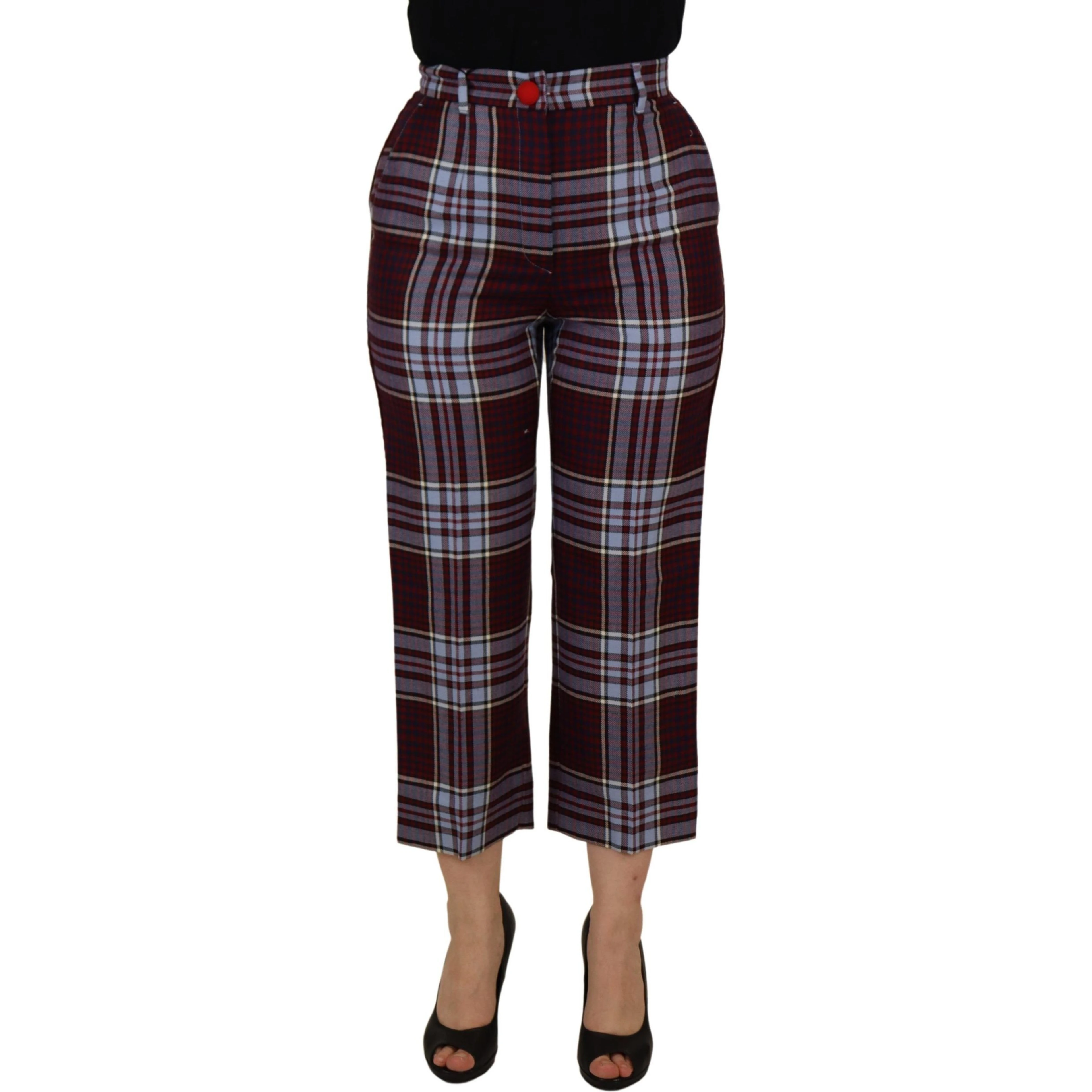 Gray Checked High Waist Cropped Trouser Pants