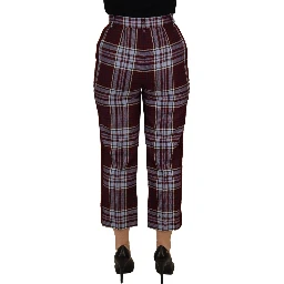 Gray Checked High Waist Cropped Trouser Pants