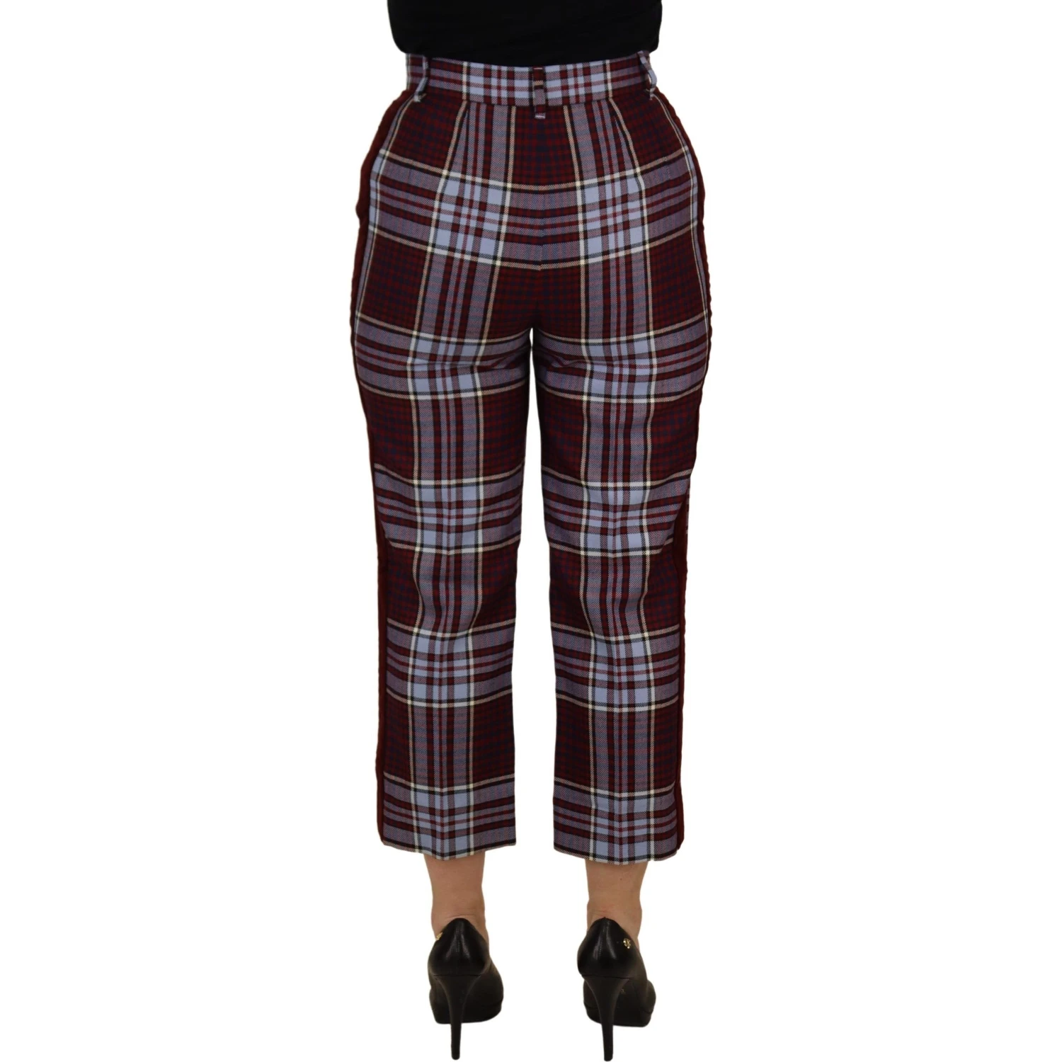 Gray Checked High Waist Cropped Trouser Pants