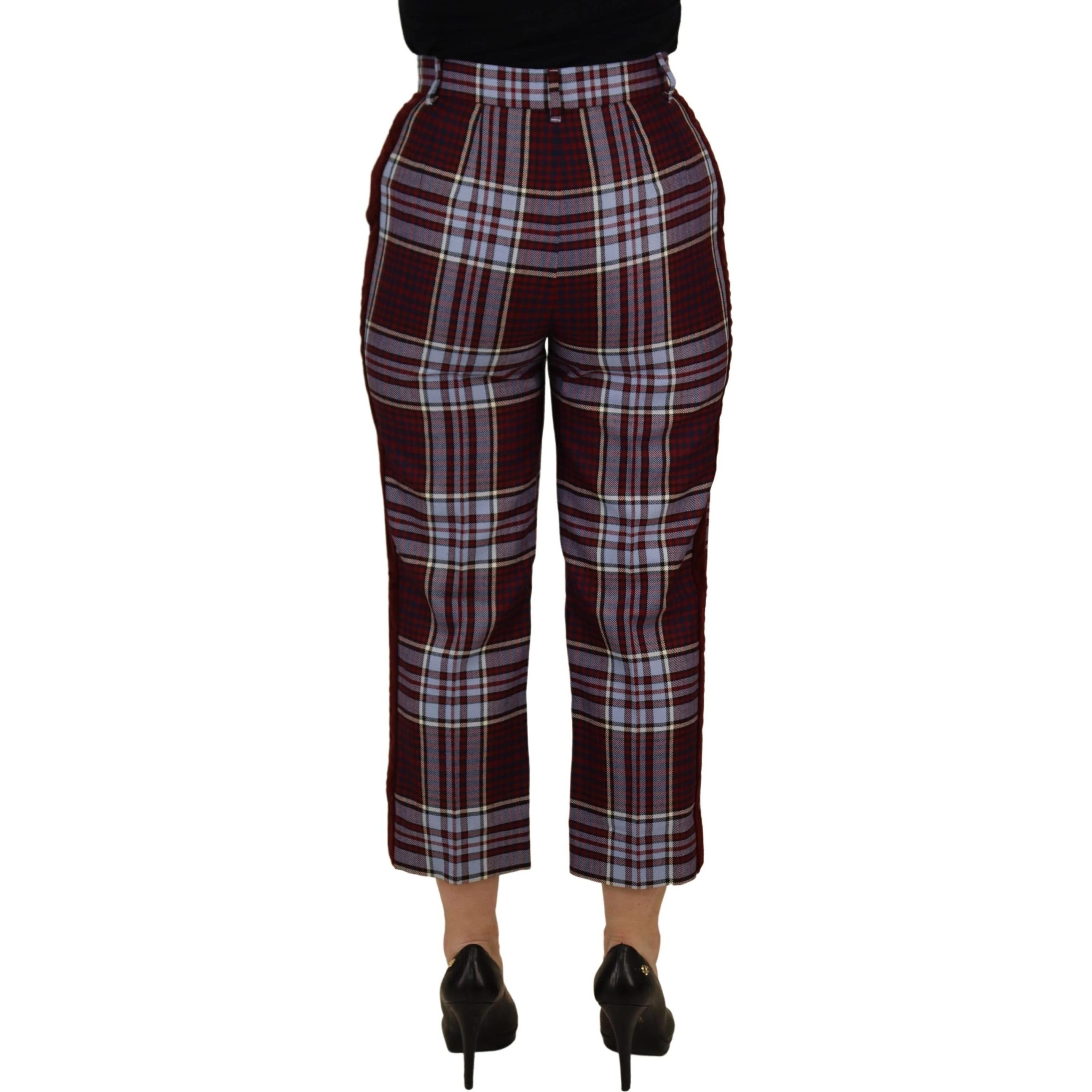 Gray Checked High Waist Cropped Trouser Pants