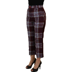 Gray Checked High Waist Cropped Trouser Pants