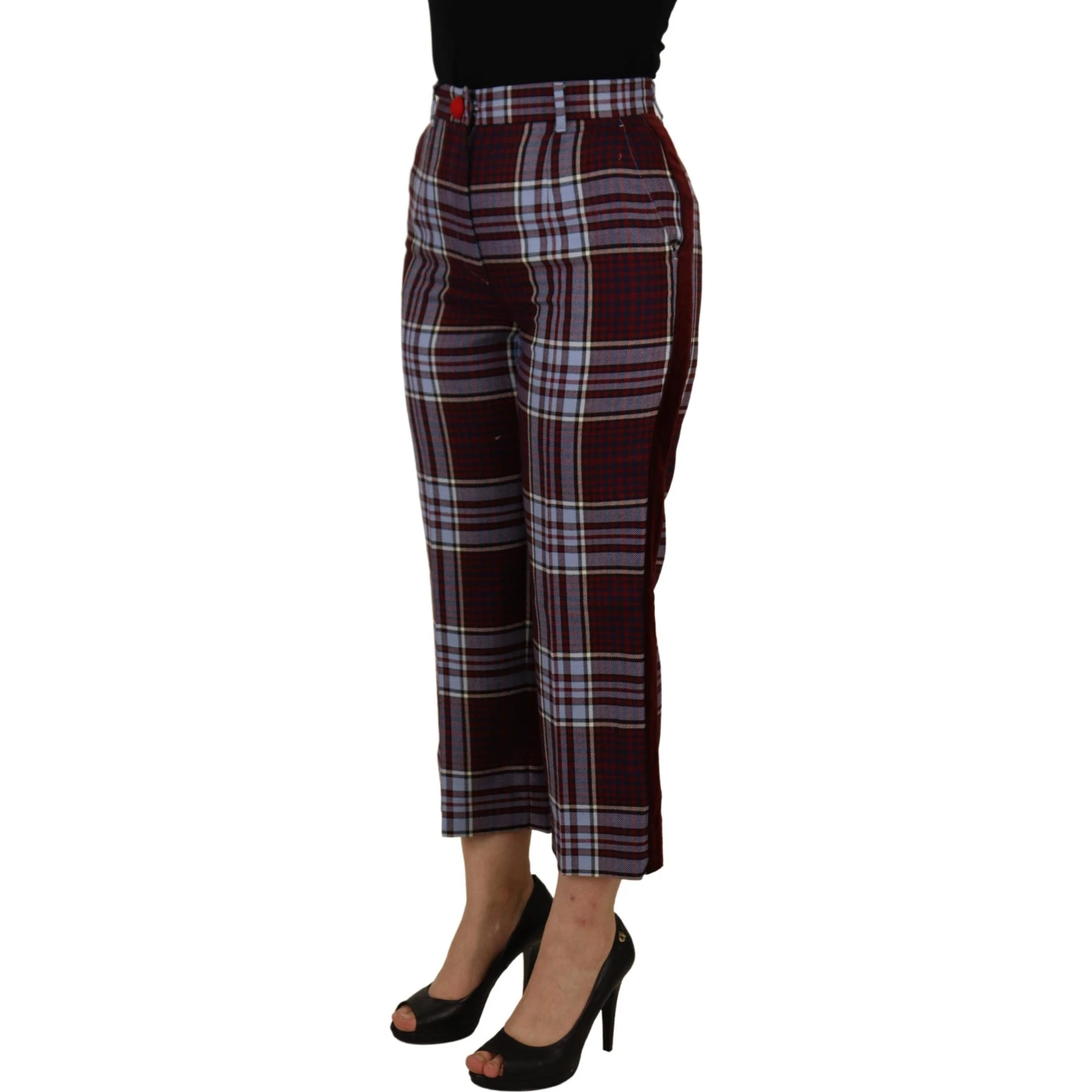 Gray Checked High Waist Cropped Trouser Pants