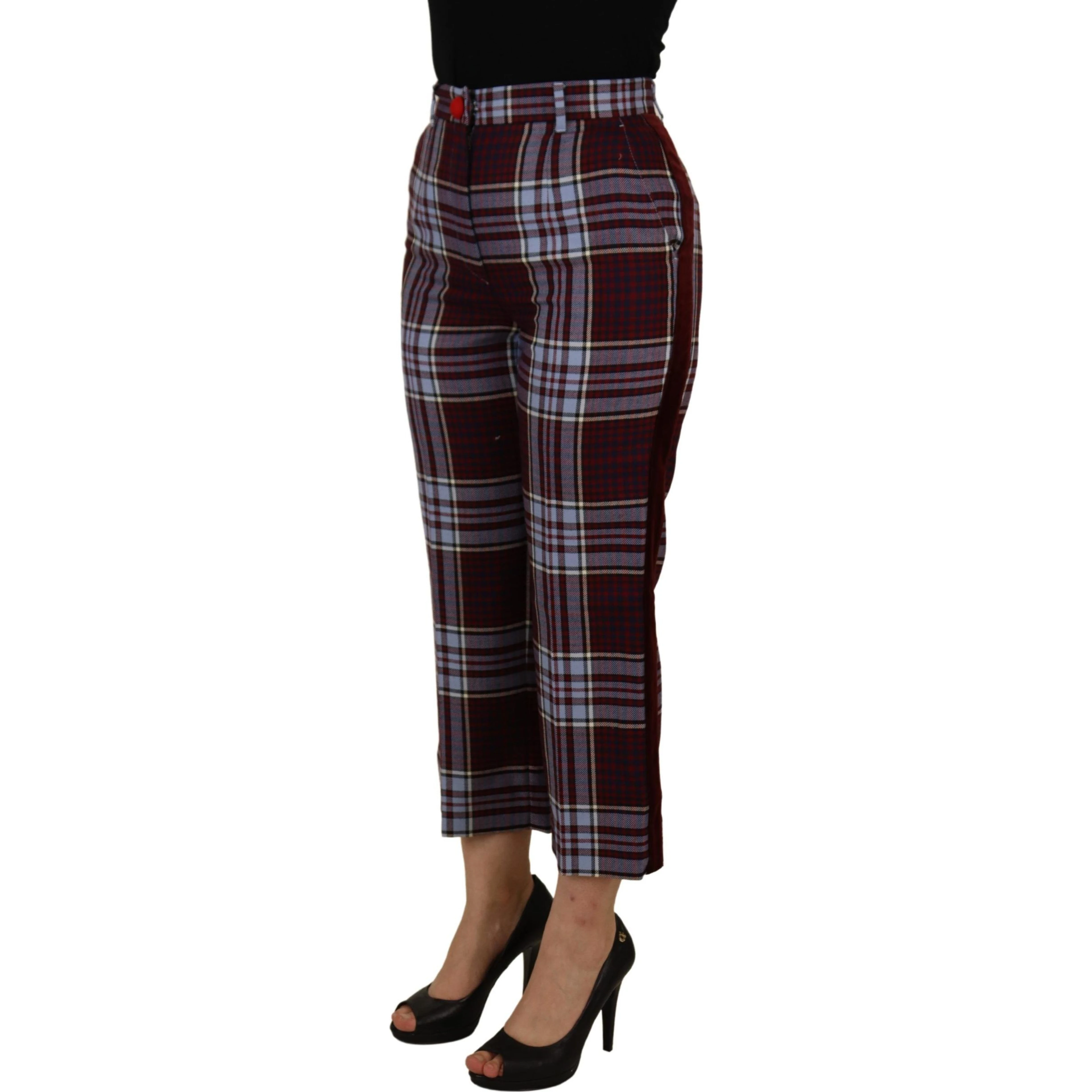 Gray Checked High Waist Cropped Trouser Pants