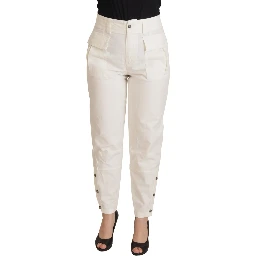 White High Waist Tapered Women Cotton Pants