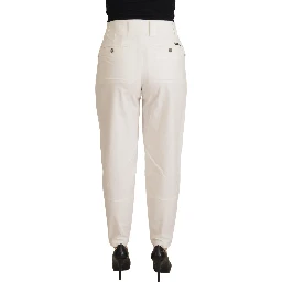 White High Waist Tapered Women Cotton Pants