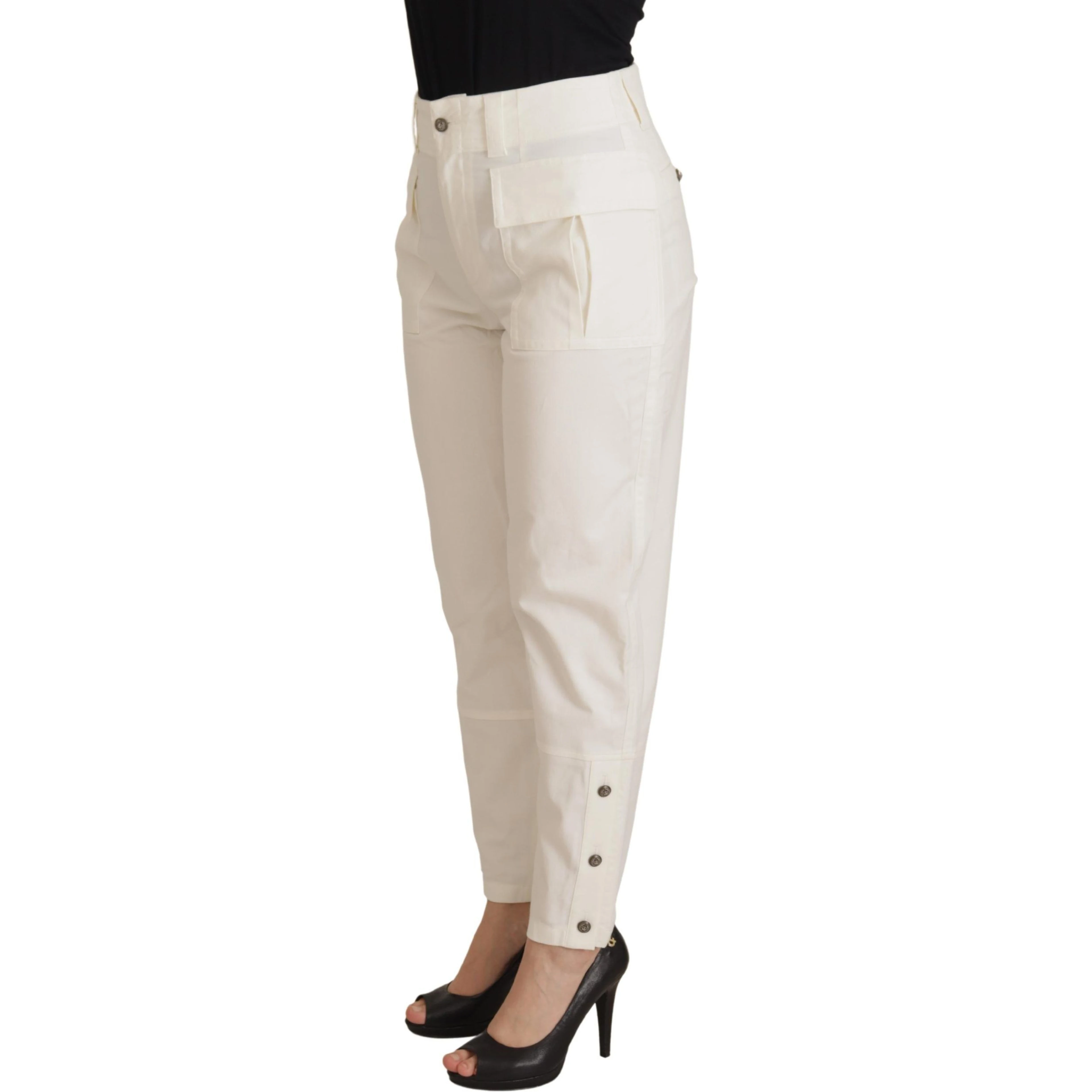 White High Waist Tapered Women Cotton Pants