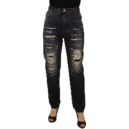 Black Washed Tattered High Waist Denim Jeans