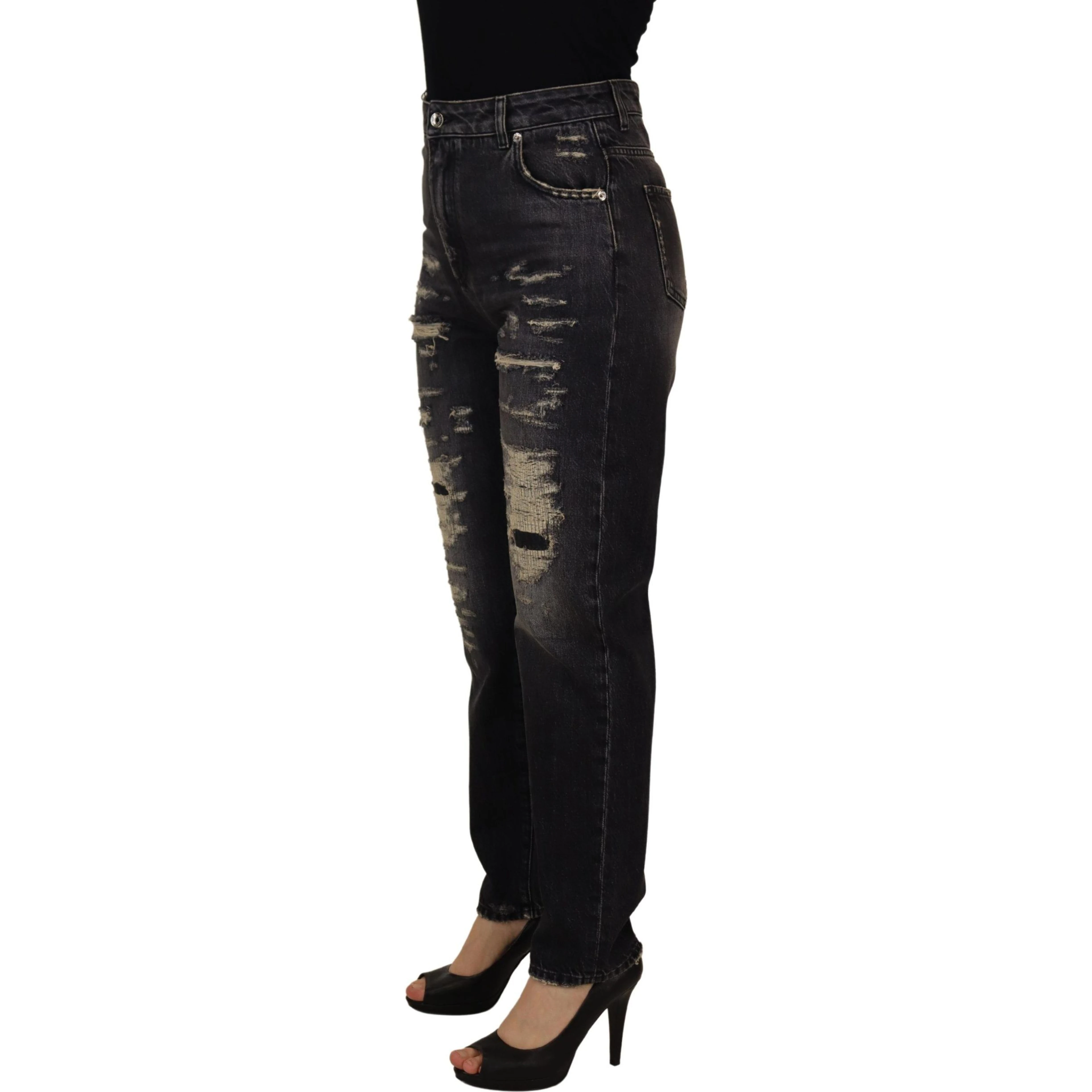 Black Washed Tattered High Waist Denim Jeans