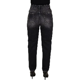 Black Washed Tattered High Waist Denim Jeans