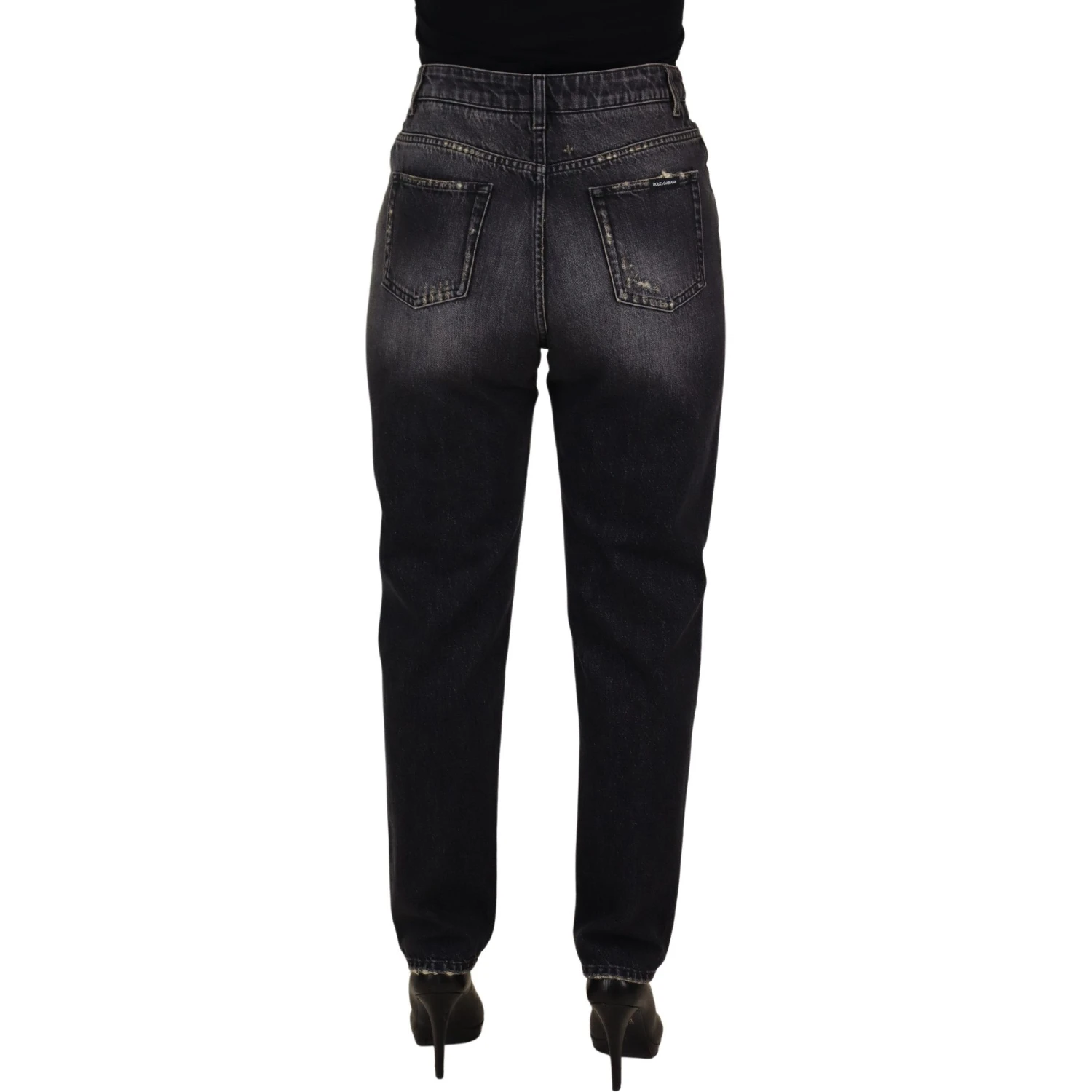 Black Washed Tattered High Waist Denim Jeans