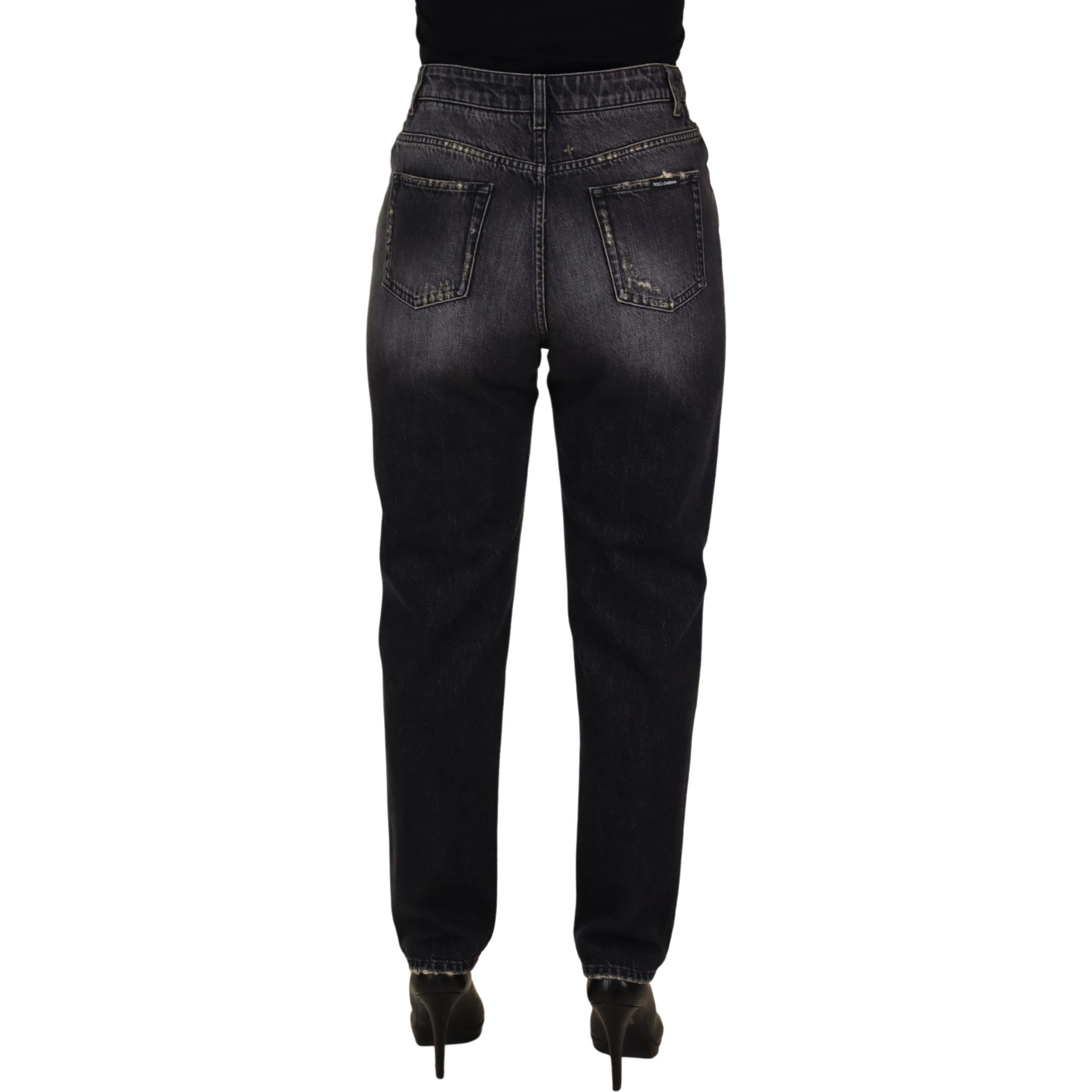 Black Washed Tattered High Waist Denim Jeans