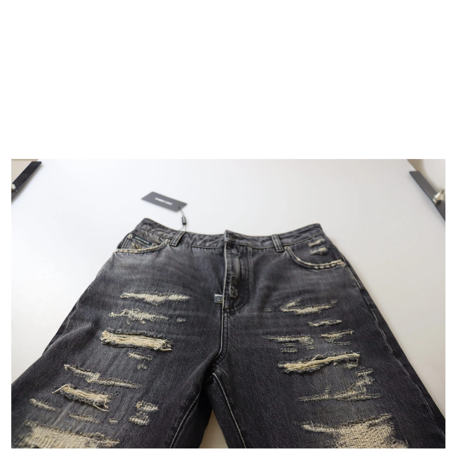 Black Washed Tattered High Waist Denim Jeans