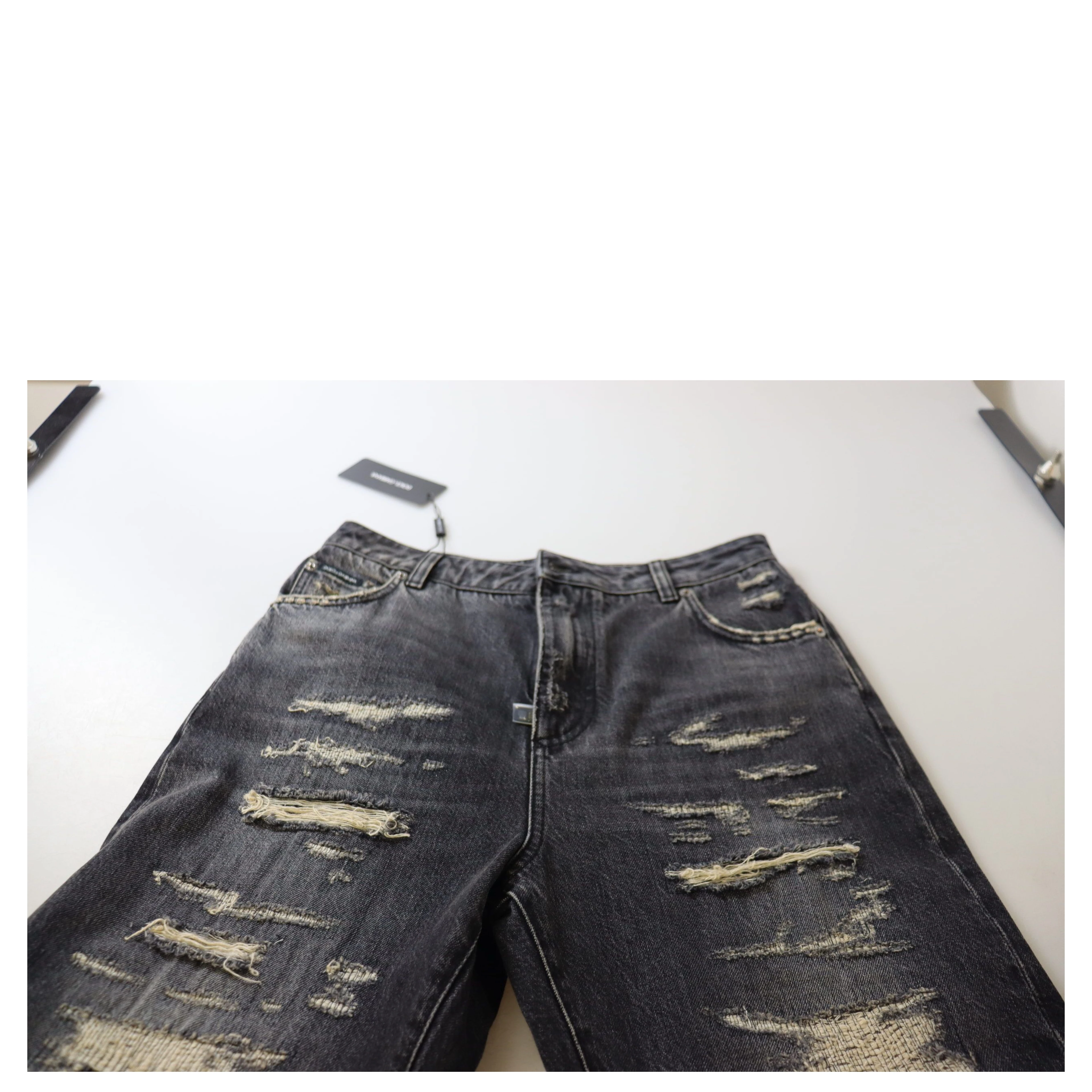 Black Washed Tattered High Waist Denim Jeans