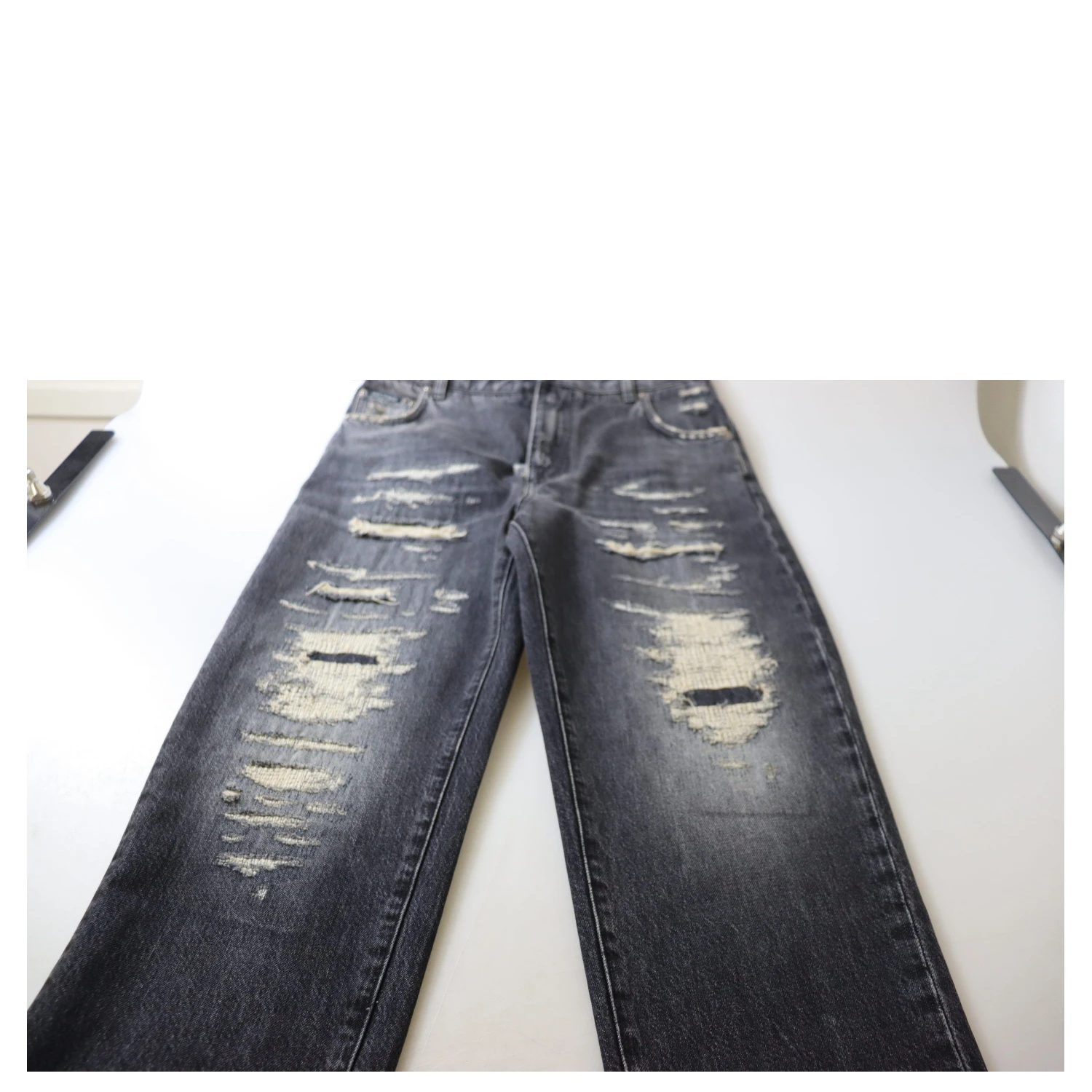 Black Washed Tattered High Waist Denim Jeans