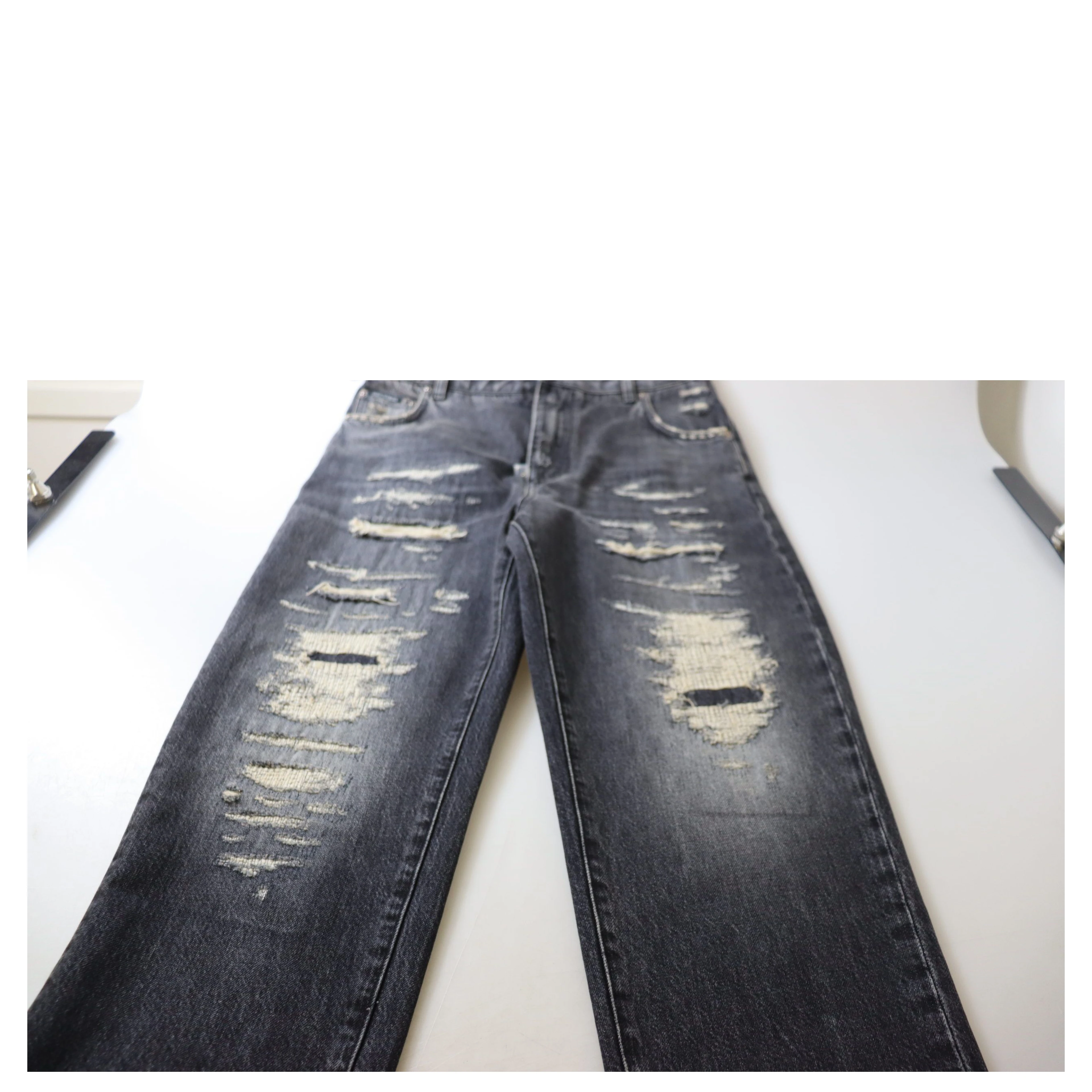 Black Washed Tattered High Waist Denim Jeans