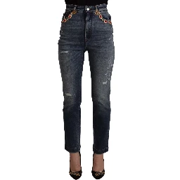 Blue Denim Crystal Embellished Pants Jeans