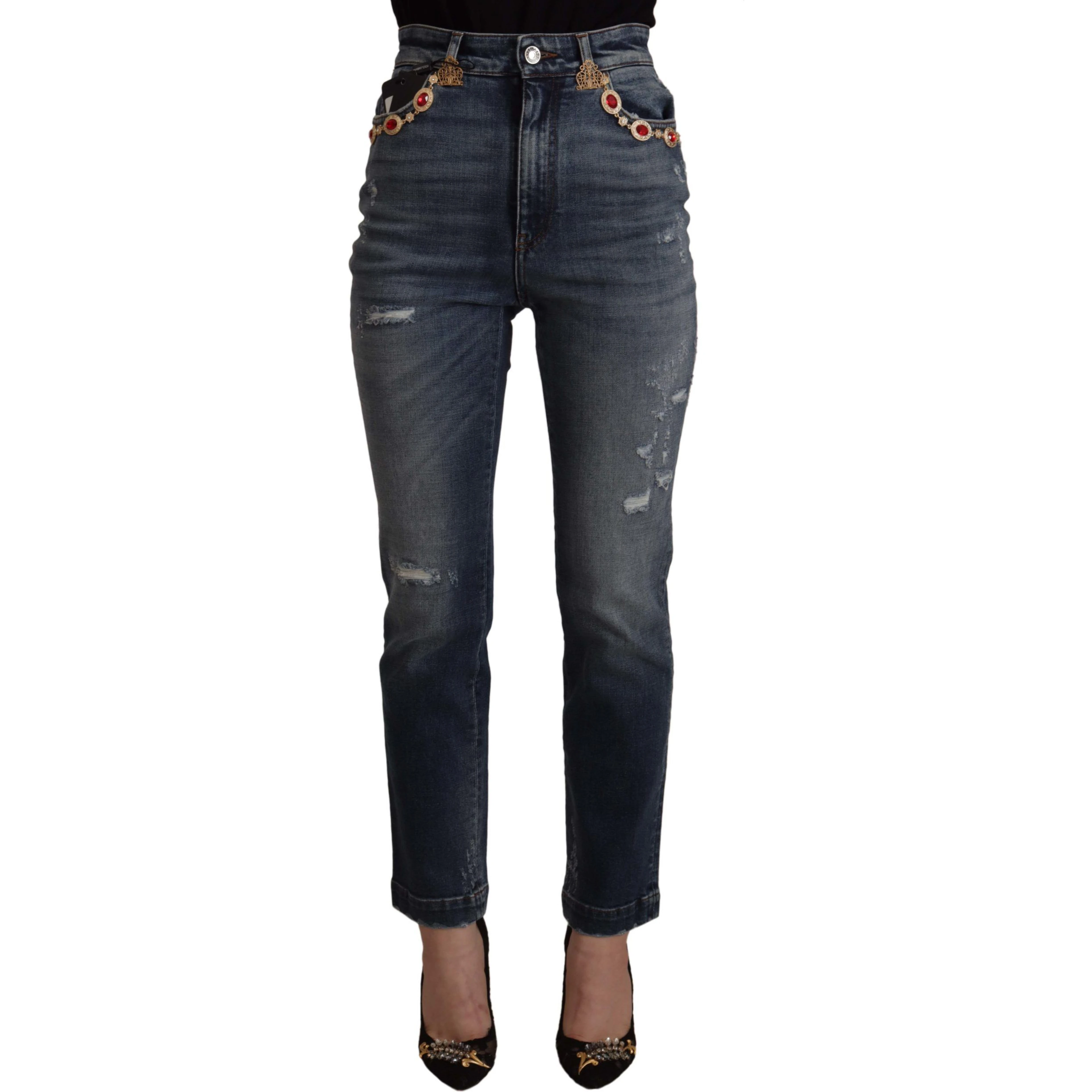 Blue Denim Crystal Embellished Pants Jeans
