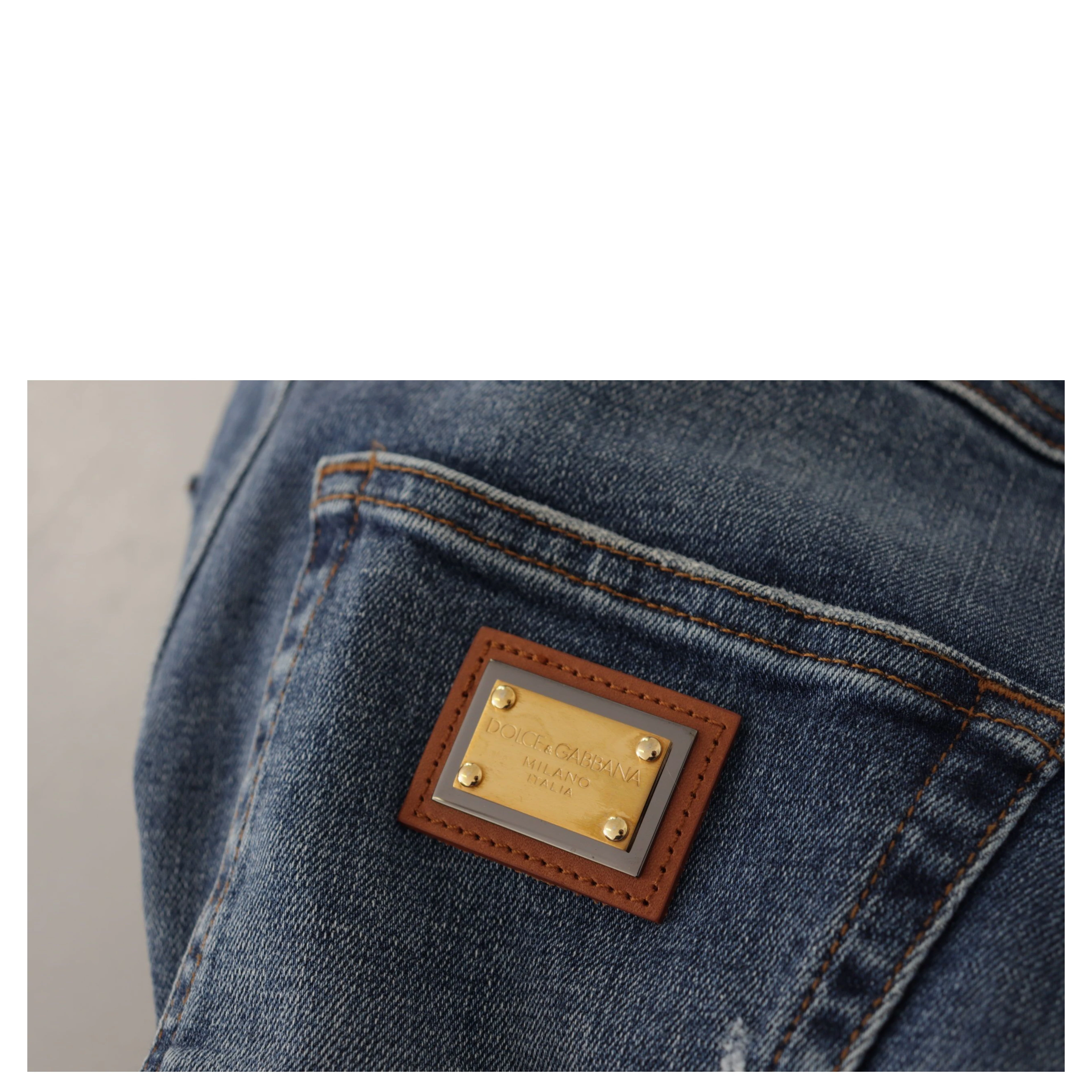Blue Denim Crystal Embellished Pants Jeans