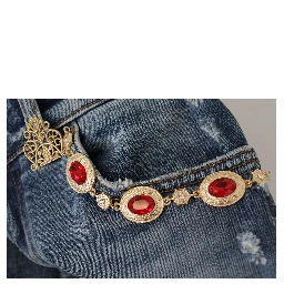 Blue Denim Crystal Embellished Pants Jeans