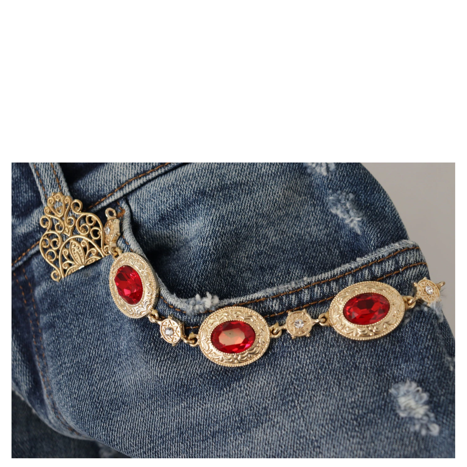Blue Denim Crystal Embellished Pants Jeans