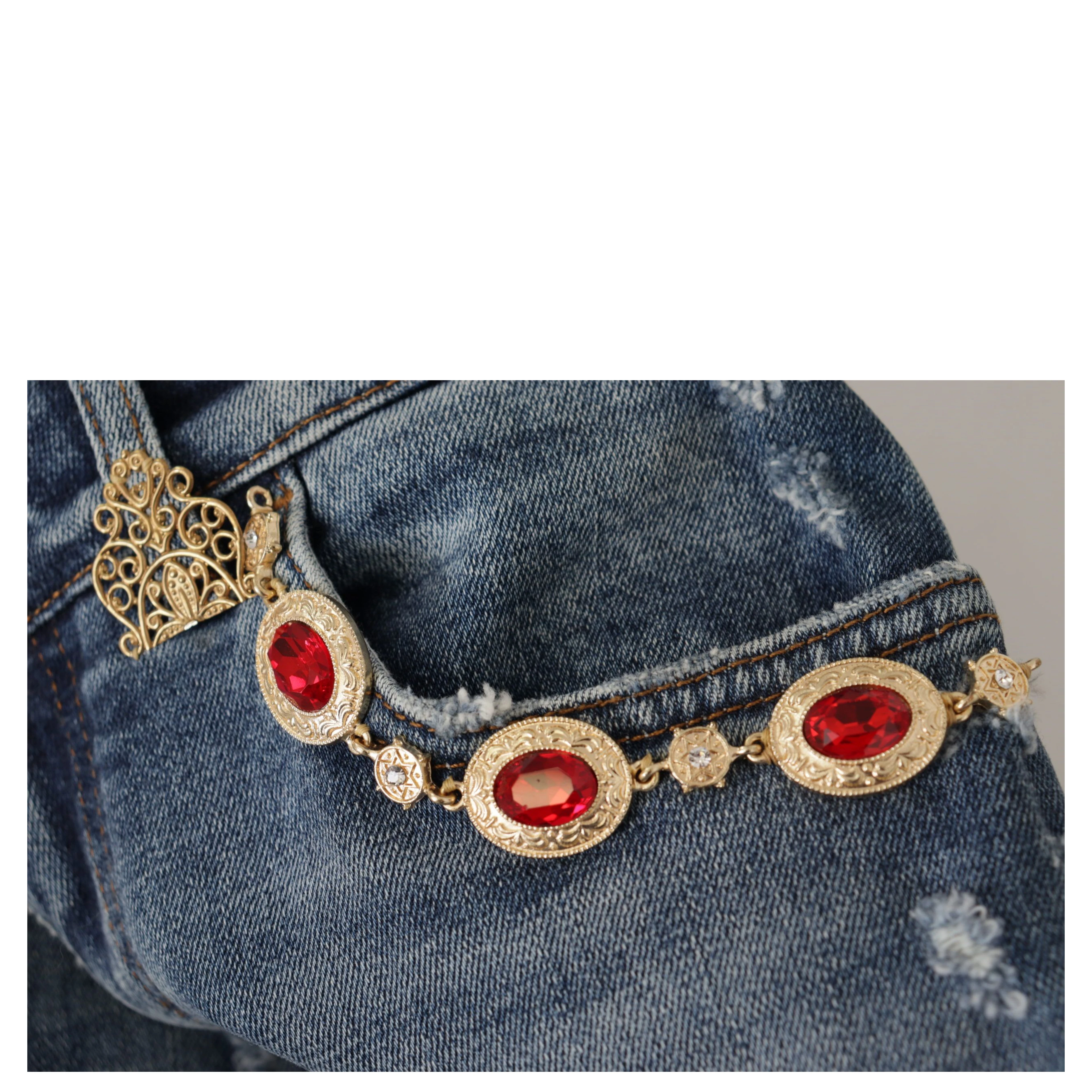 Blue Denim Crystal Embellished Pants Jeans