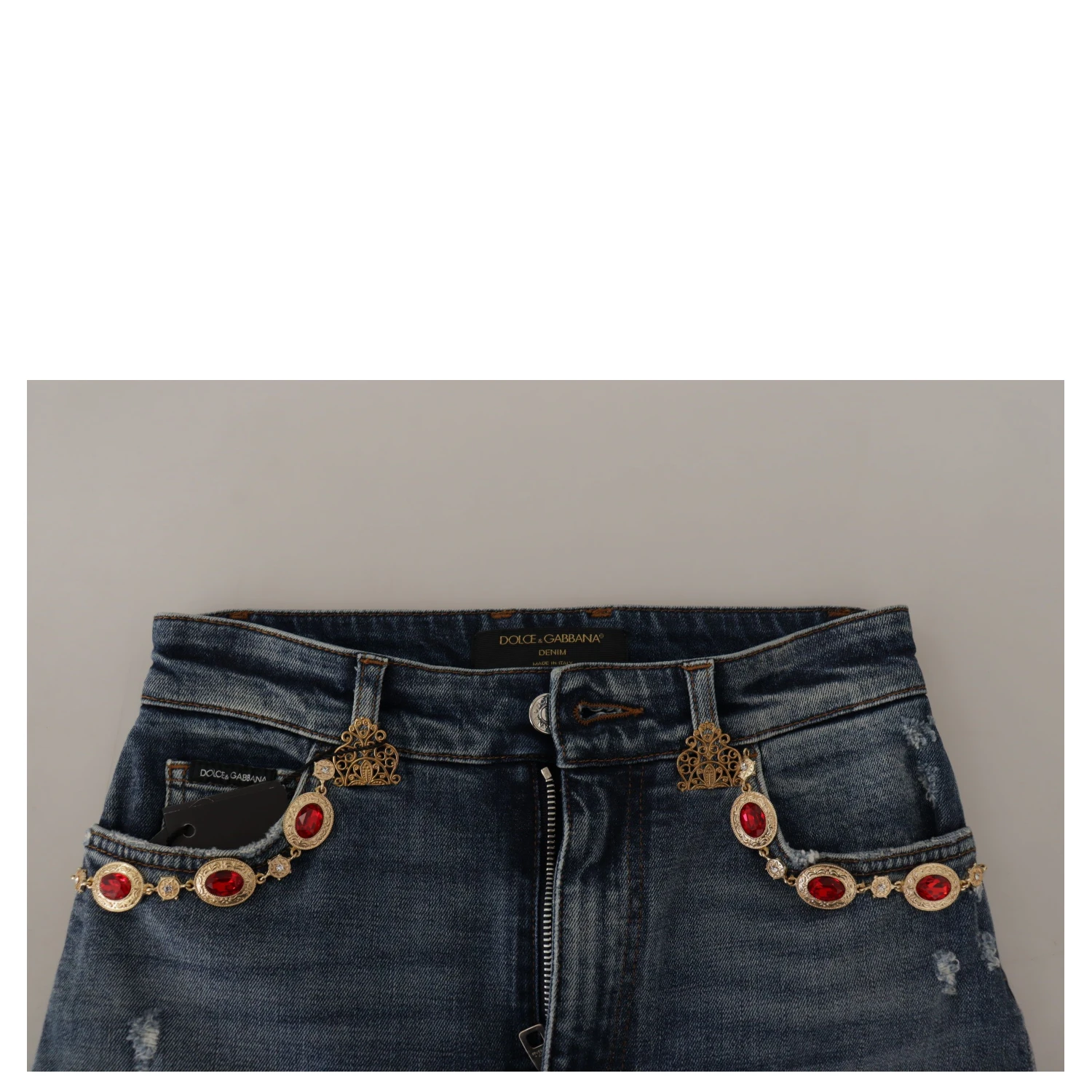 Blue Denim Crystal Embellished Pants Jeans