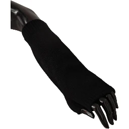 Black Knitted Fingerless Elbow Length Gloves