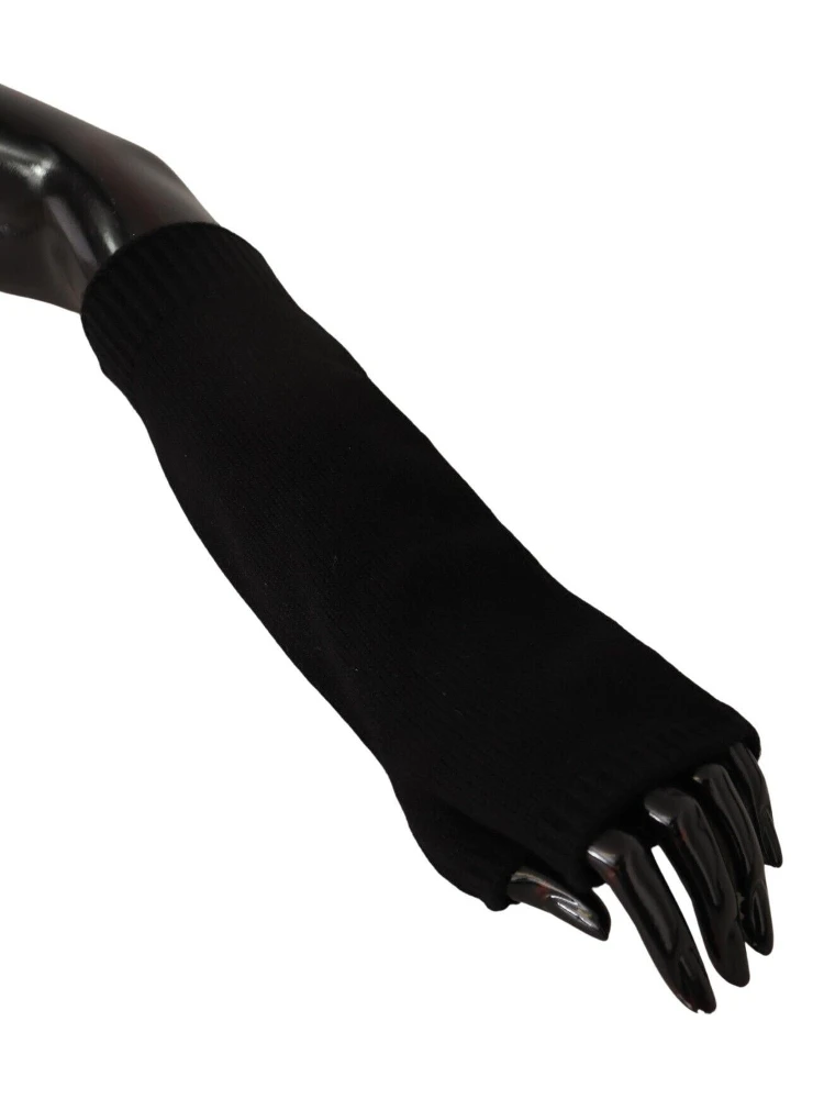 Black Knitted Fingerless Elbow Length Gloves