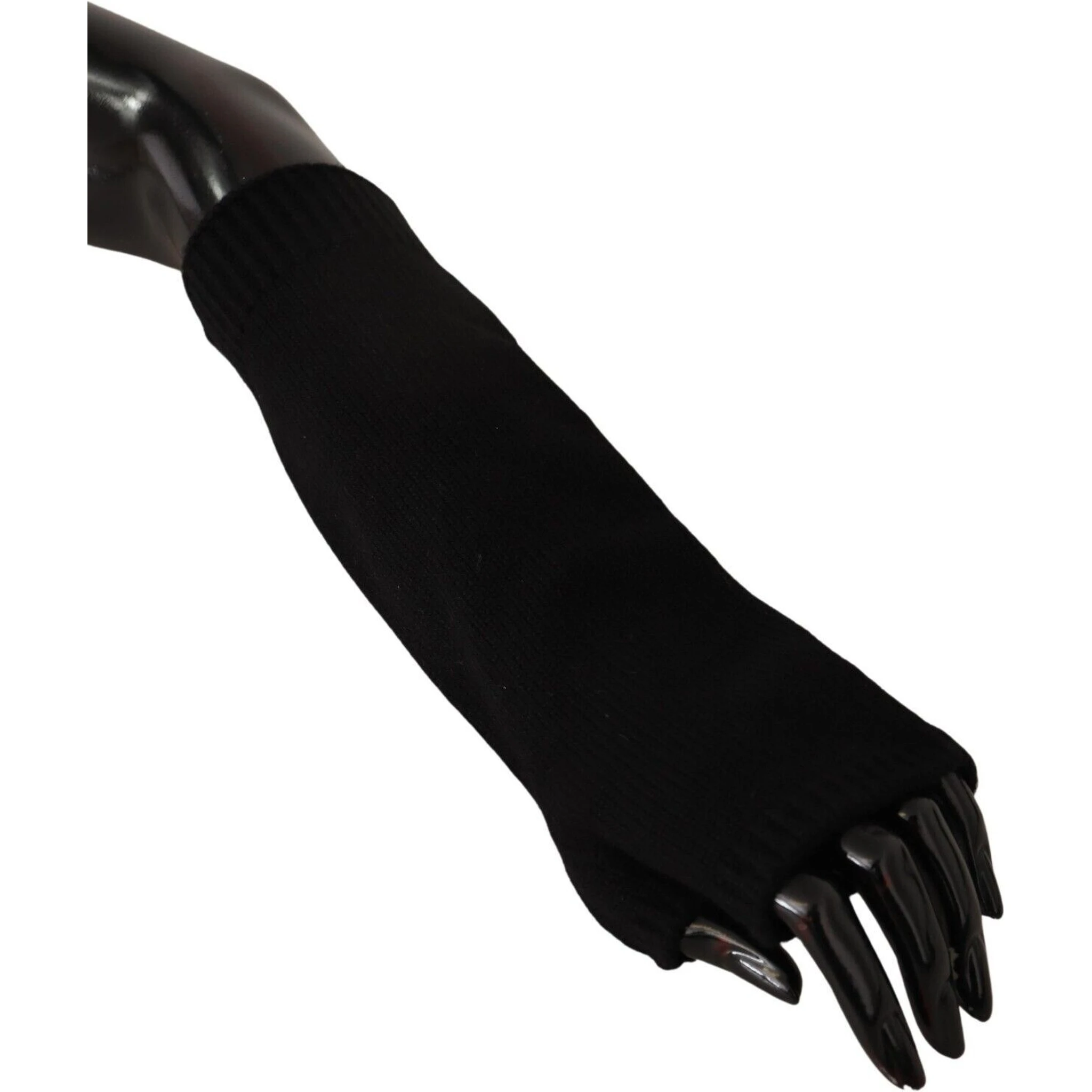 Black Knitted Fingerless Elbow Length Gloves