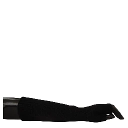 Black Knitted Fingerless Elbow Length Gloves