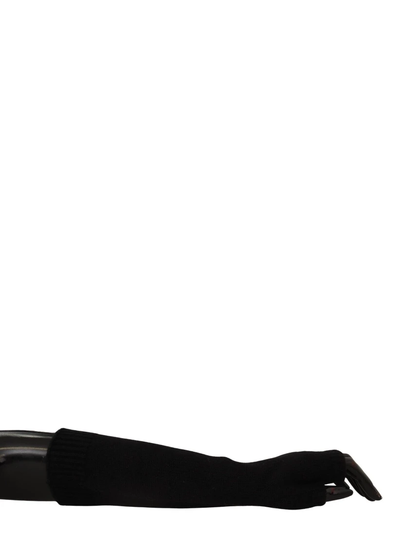 Black Knitted Fingerless Elbow Length Gloves