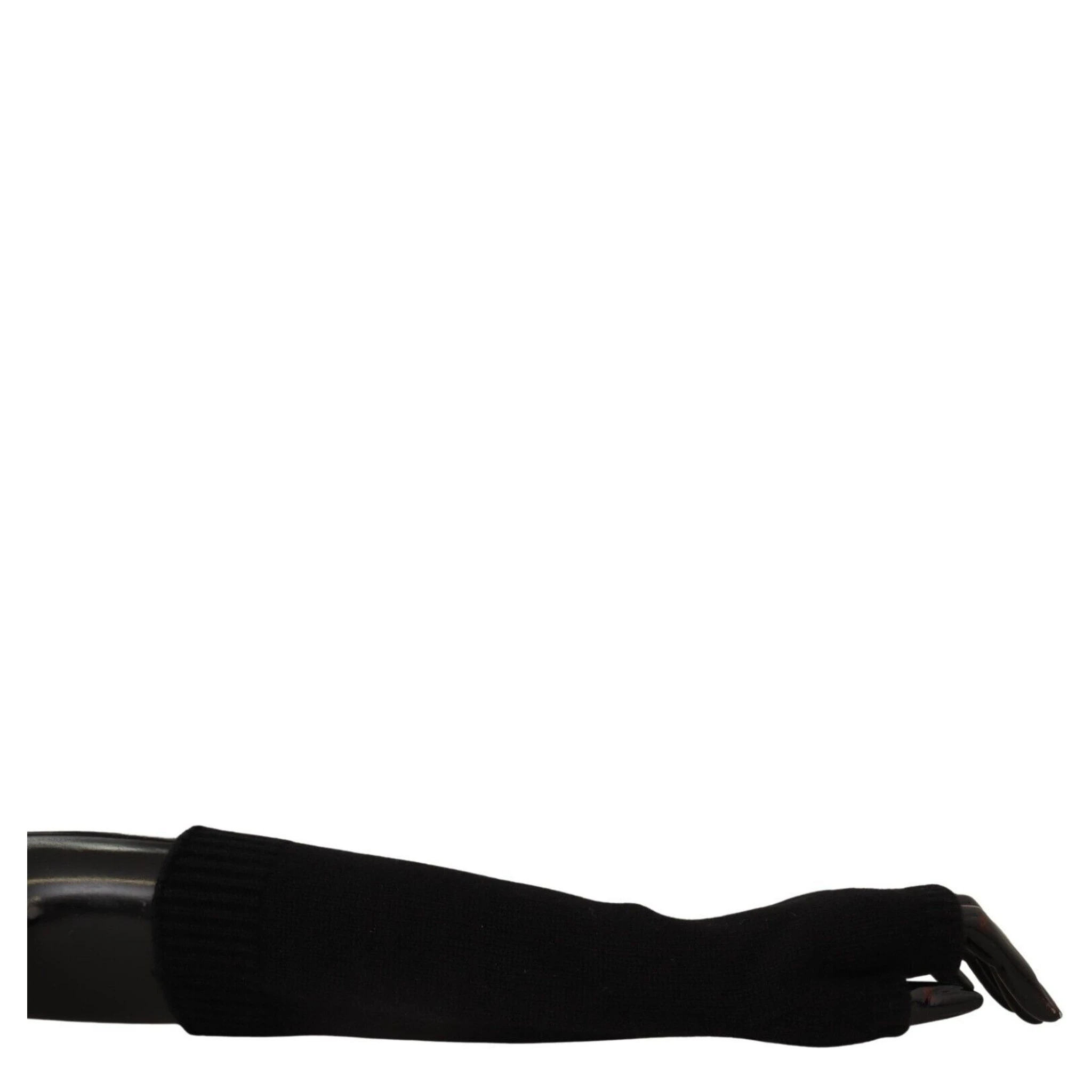 Black Knitted Fingerless Elbow Length Gloves