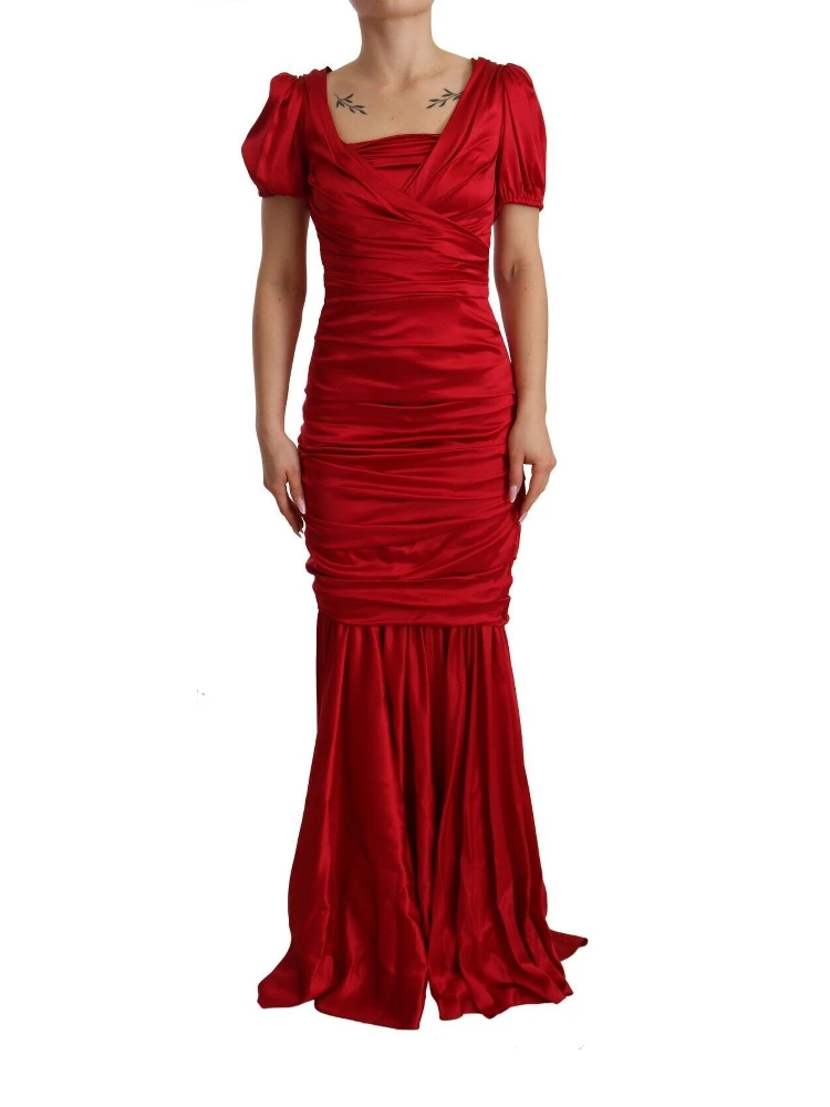Red Silk Stretch Sheath Mermaid Gown Dress