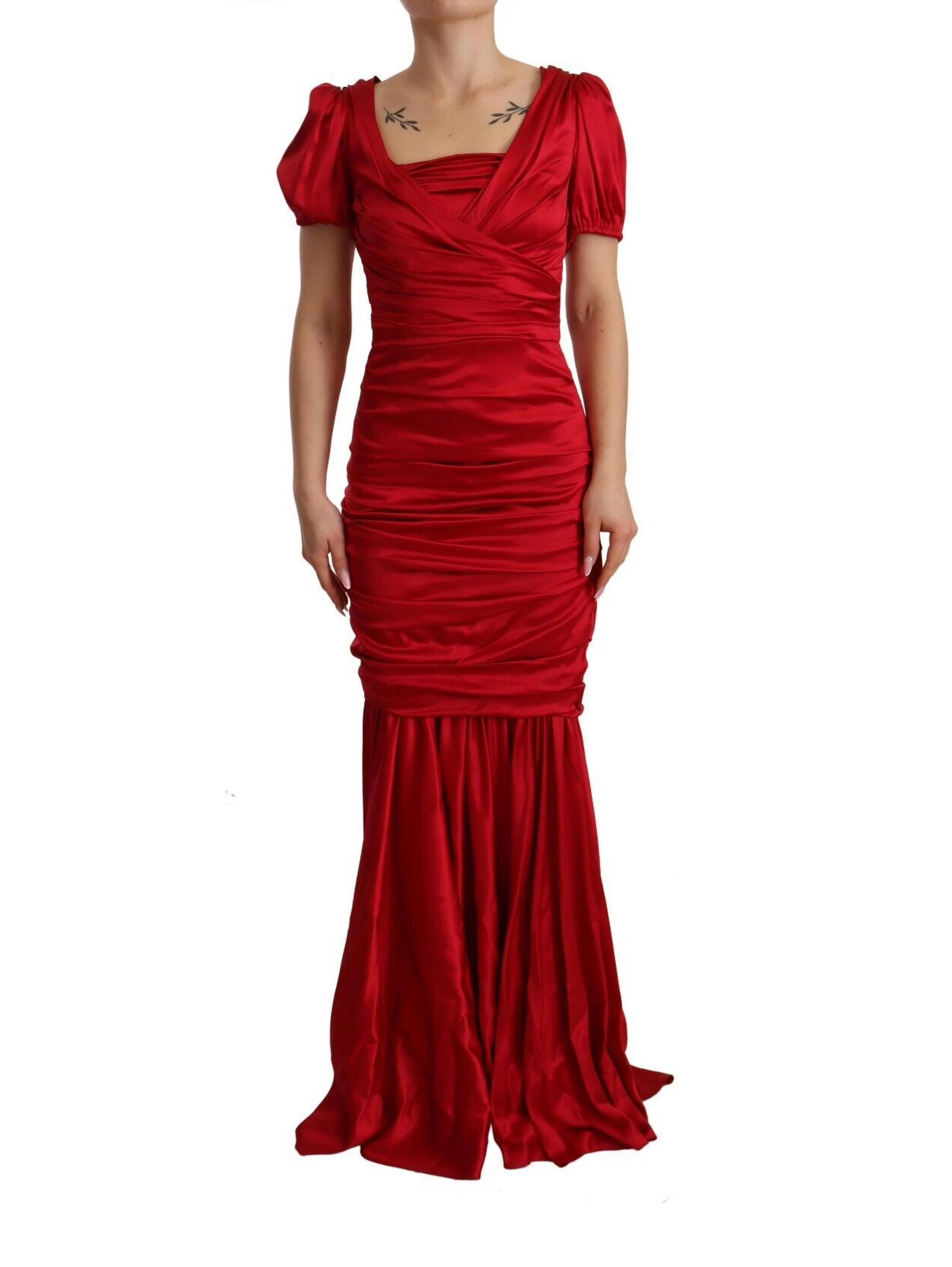 Red Silk Stretch Sheath Mermaid Gown Dress